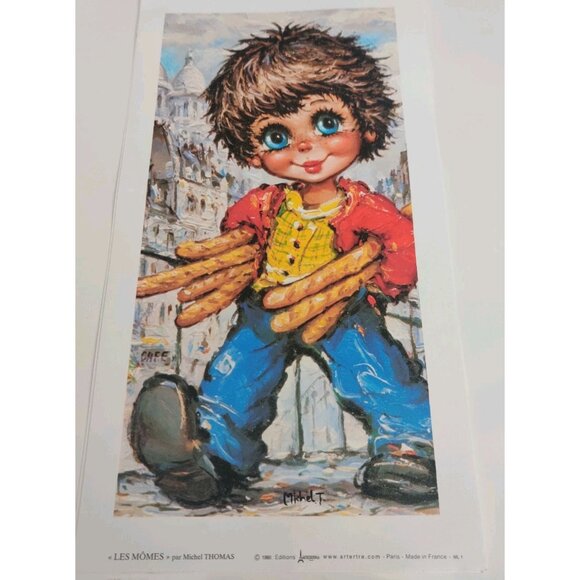 Vtg Retro 80s French Mid Century Big Eyed Paris Boy Girl Art Print Michel Thomas - Picture 7 of 16